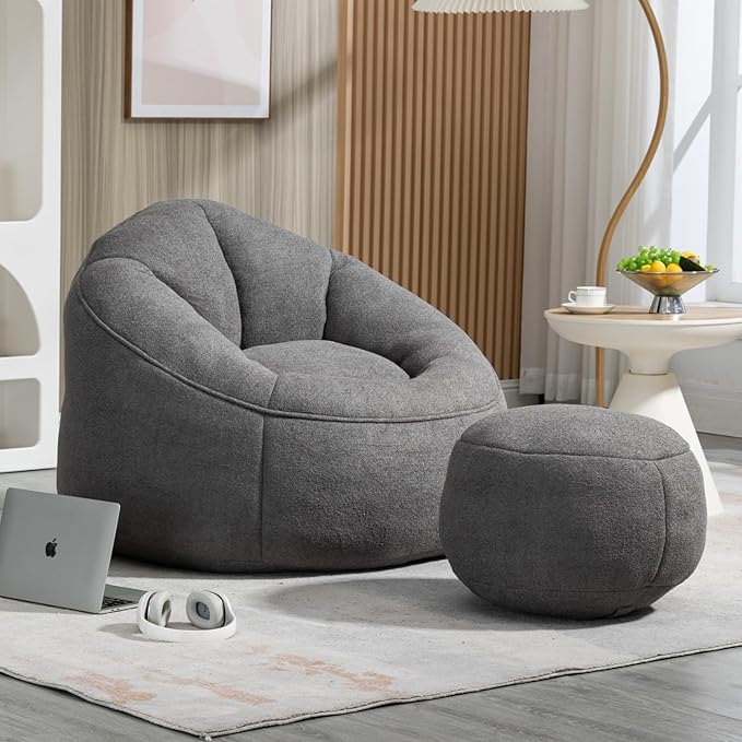 Fauteuil lounge + pouf – confort cocoon