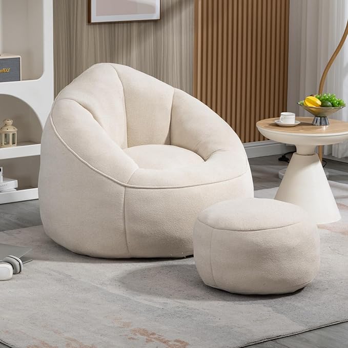 Fauteuil lounge + pouf – confort cocoon